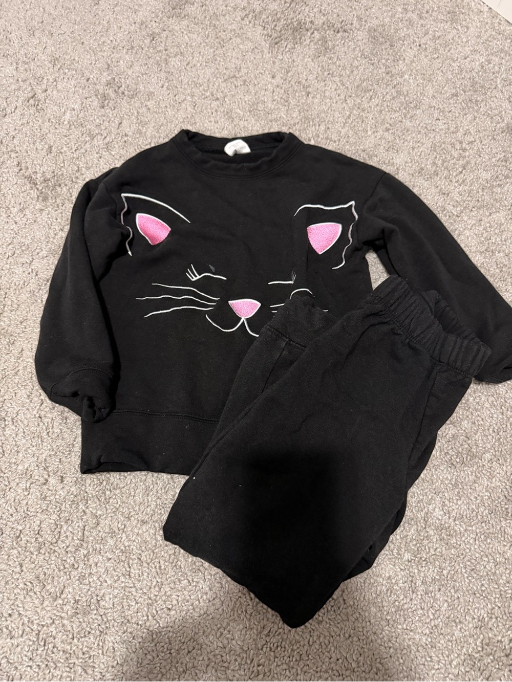Birdie bean Kids Black Cat Face Matching Sweatshirt and Joggers Set